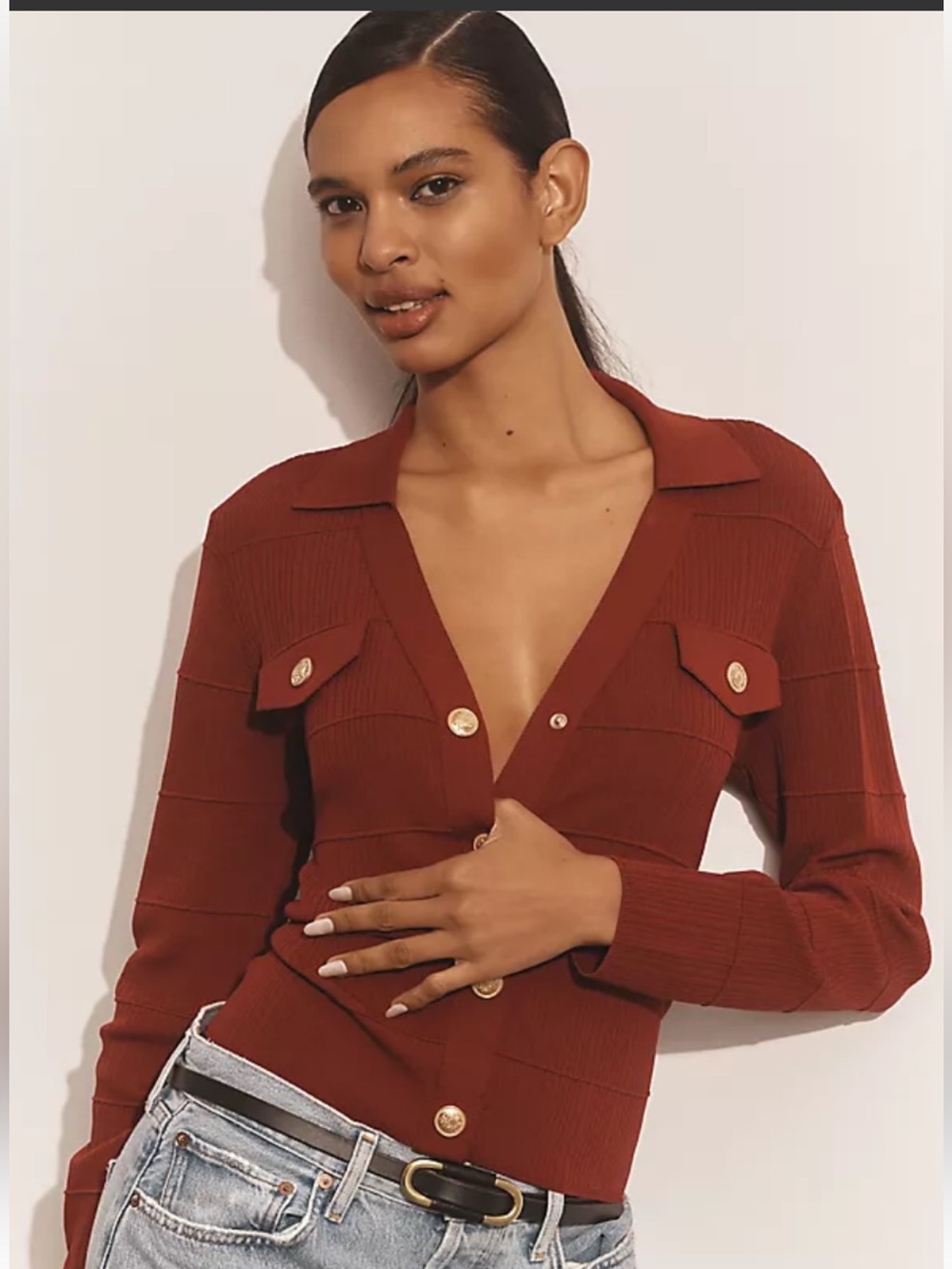 Maeve Burgundy M Knit Button-Front shirt with Gold Buttons